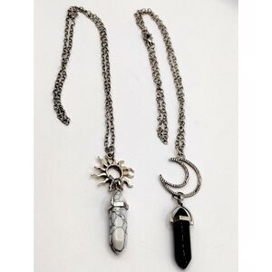 Sun and Moon Crystal Point Necklaces on Silver Tone Chains Friendship, Celestial